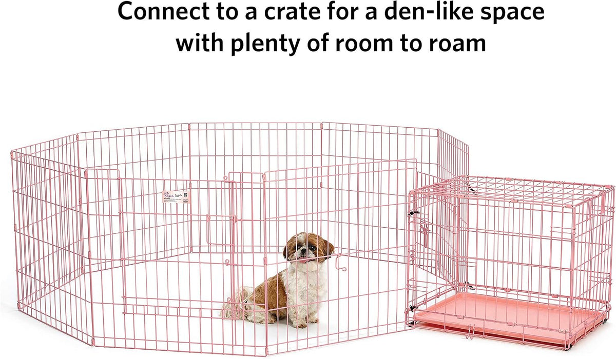 MidWest 30-Inch Exercise Pen, Single Door, 16 Sq Ft Play Area – Essentials for Dogs - Pink w/ Door / 24" H - image 4