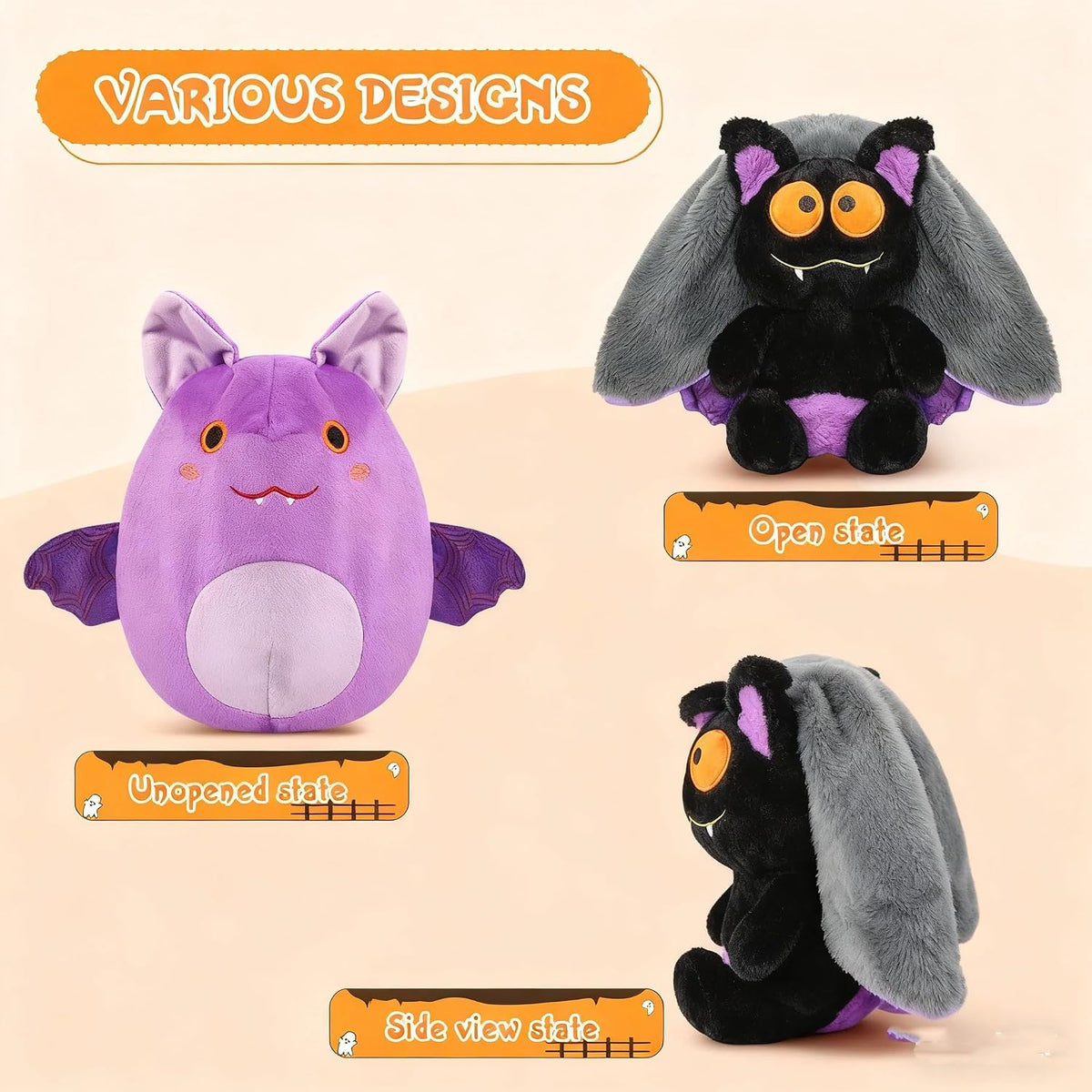 MIAODAM 11 inch reversible Halloween bat plush in purple - view 30