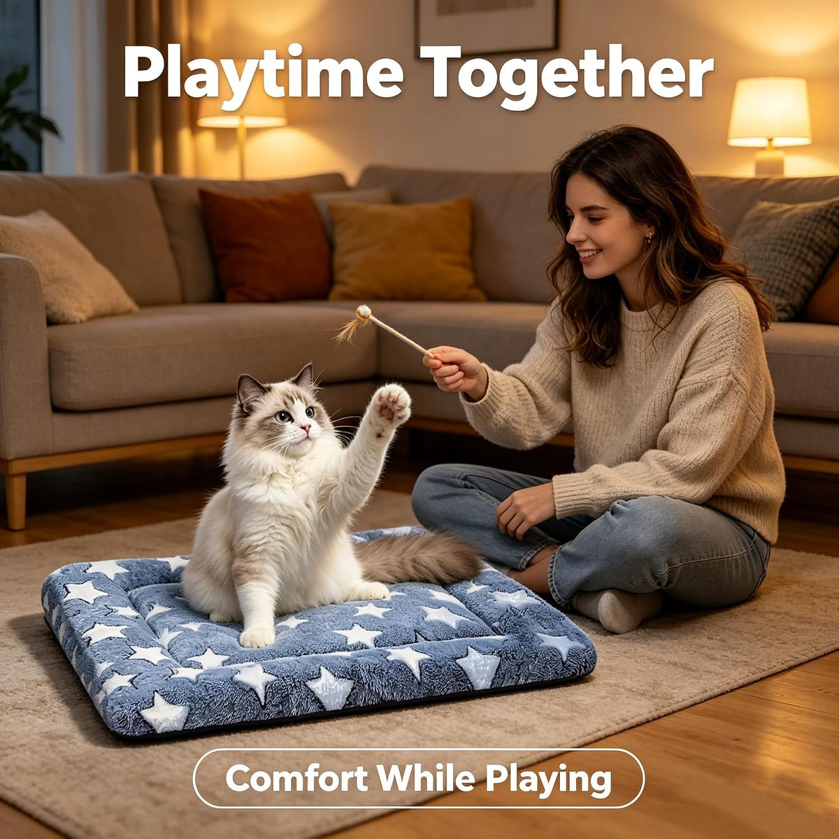 Dog Bed Mat,Reversible & Ultra Soft Kennel Pad-Machine Washable Pet Bed for Dogs & Cats-All-Weather - 18.0" L x 14.0" W x 1.5" Th / NavyBlue&Stars - image 2