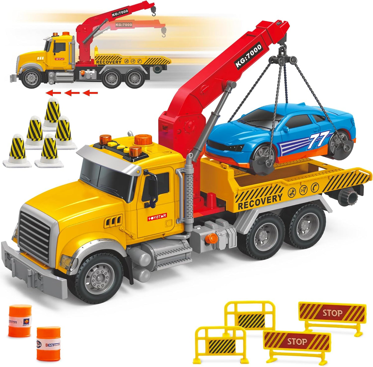 MOBIUS crane truck toy with extendable boom arm, rotating cab and lights - view 2