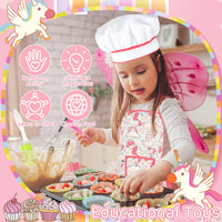 KAEGREEL Kids Baking Chef Set with Unicorn Apron and Mitt - Pink Unicorn Apron +6 Animal Model Cookie Cutters - image 2