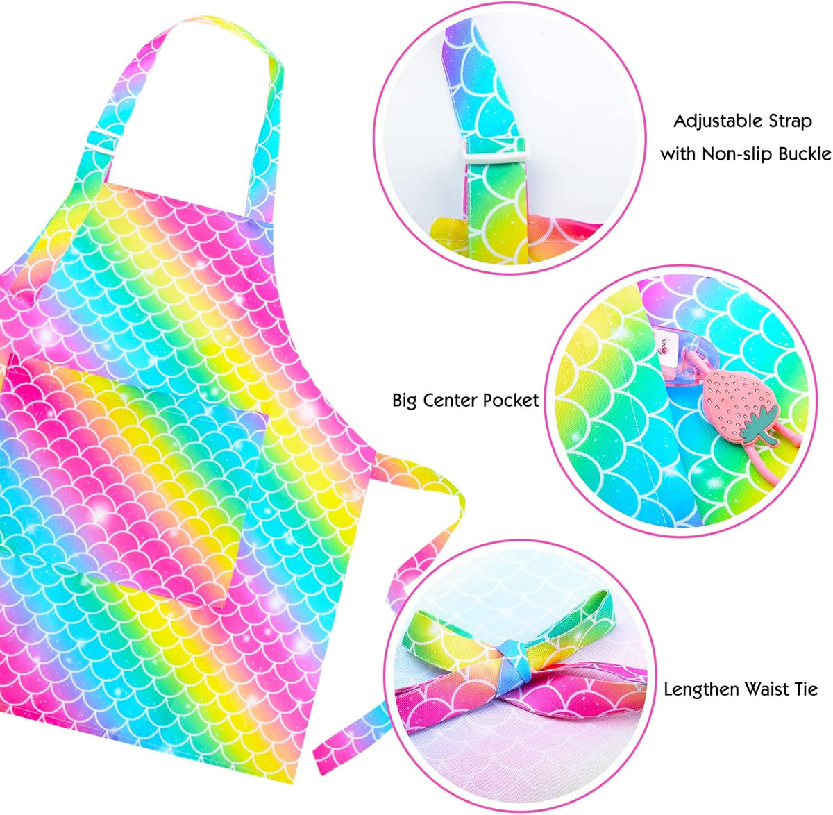 PASHOP rainbow unicorn kids apron 2 pack with front pockets in waterproof polyester - view 5