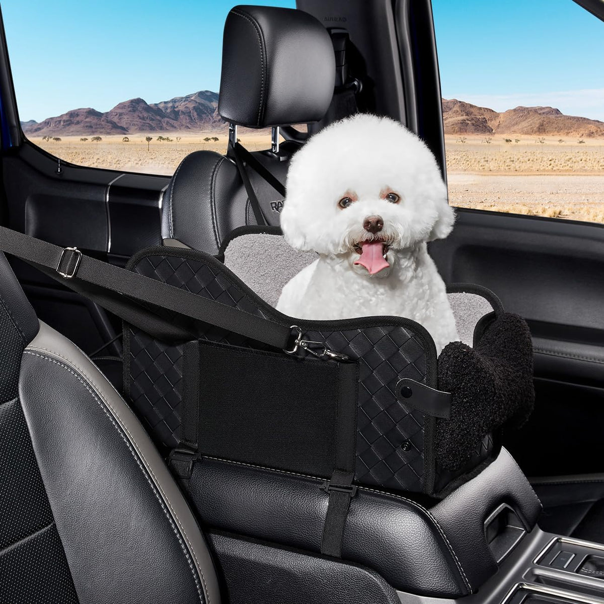 Center Console Dog Car Seat for Small Dogs - leather black