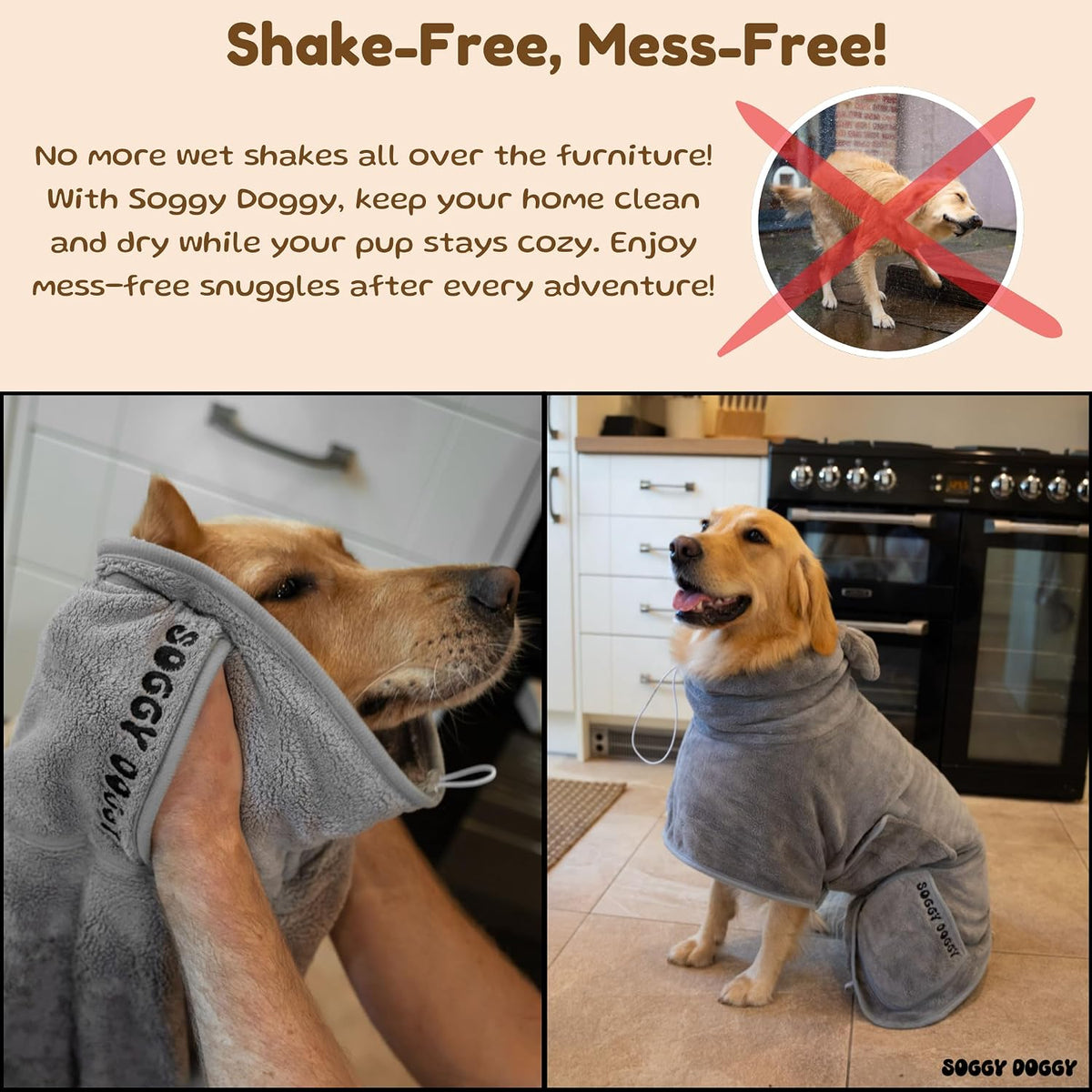 SOGGYDOGGY US: Luxury Dog Bathrobe - Gray / S (12-18in) - image 3