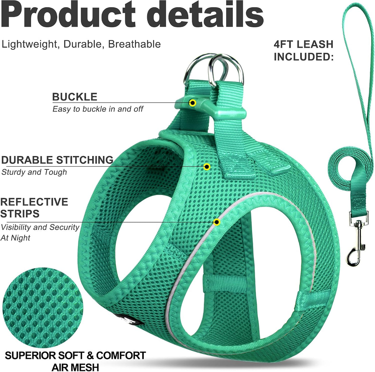 Fida Cat Harness and Leash Set for Walking Kitten and Puppy - XS (Neck:12.2"-13"; Girth:14.2"-16.1") / Turquoise - image 2
