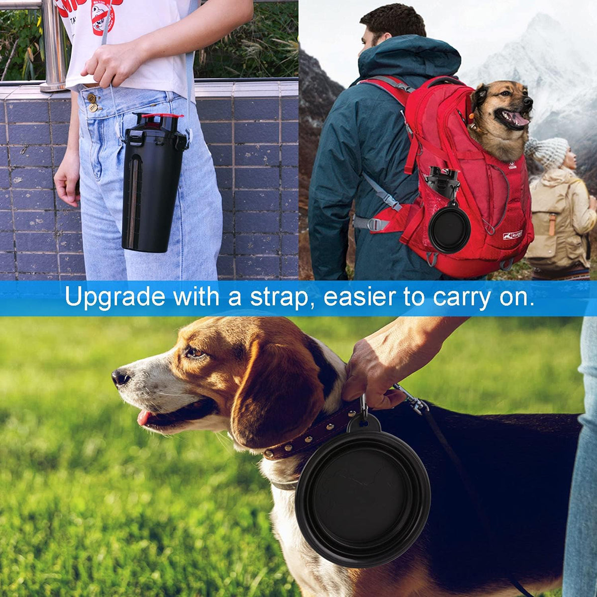Dog Travel Water Bottle Collapsible Bowls - Black - image 2