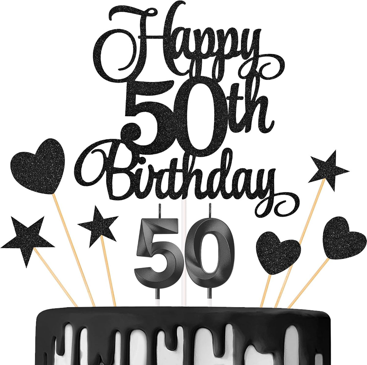 50th Birthday Cake Decorations - Black