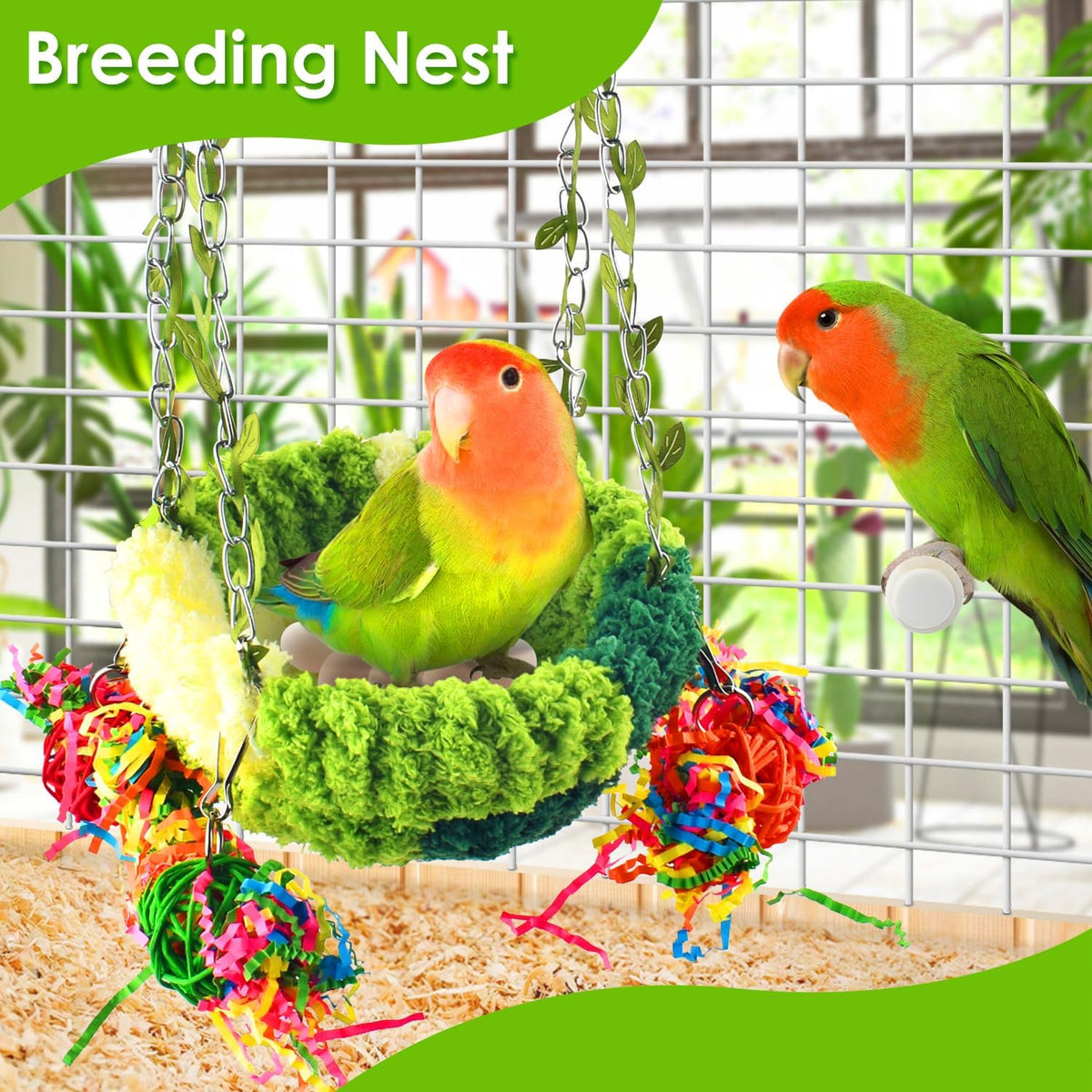 KATUMO Bird Nest, Conure Breeding Bed Parrotlet Snuggle Nest Lovebird Bed Bird Swing Bed for Small - 6.7"L x 6.7"W x 3.5"Th / Green - image 4