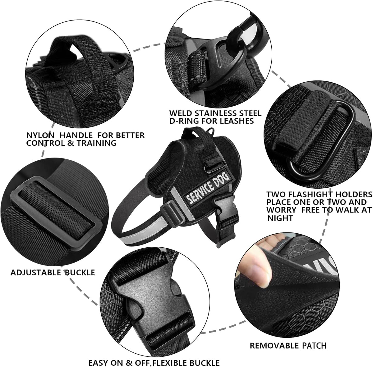 JSXD Dog Harness,No-Pull Service Dog Harness with Handle Adjustable Outdoor Pet Dog Vest 3M - XXL / Black - image 2