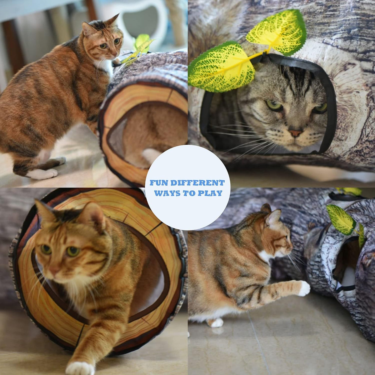 Cat Tunnel, Cat Tunnels for Indoor Cats - 59"-Cat Tunnel Toy Tree Trunk - image 2