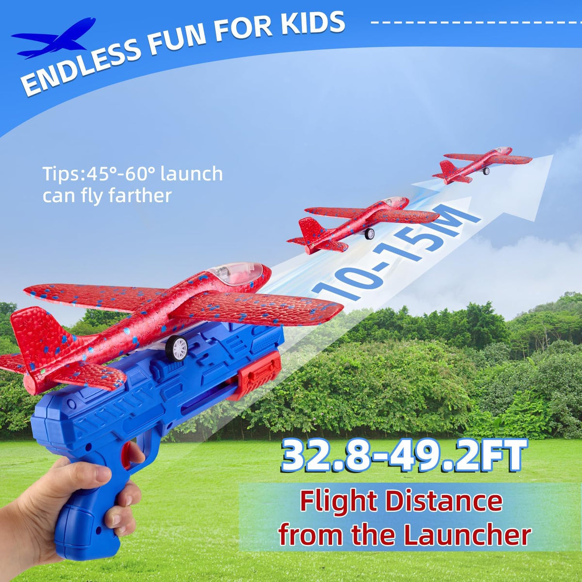 Neoot toy airplane launcher with 3 LED foam gliders in green, red and blue - view 2