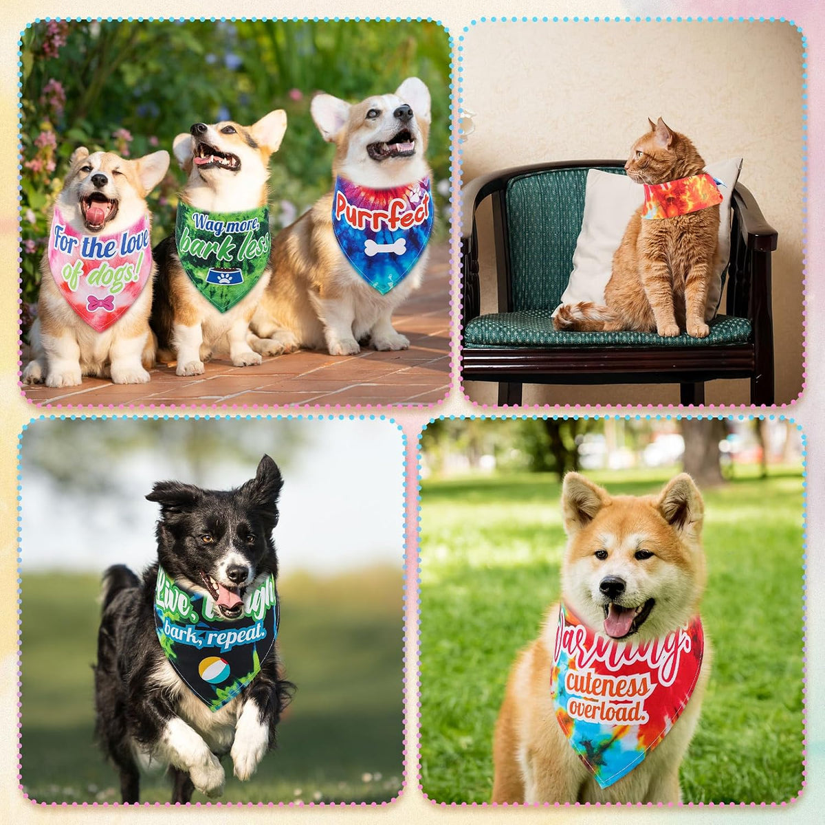 Sweetude 100 Pcs Dog Bandanas Bulk Triangle Bibs Adjustable - Tie-Dye - image 2