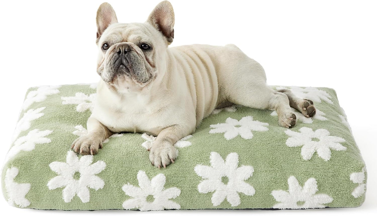 LE SURE Cute Aesthetic Dog Bed for Crate - 30.0"L x 20.0"W x 4.0"Th / Green Checkered