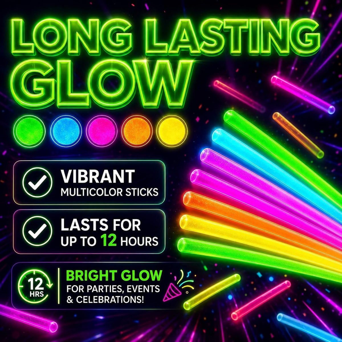Ammy Glow Sticks Bulk Party Pack-100 Pack Glow Sticks - 100 Pack - image 4