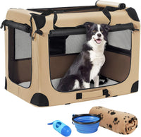 Portable Collapsible Dog Crate - Beige / 32.0"L x 23.0"W x 23.0"H