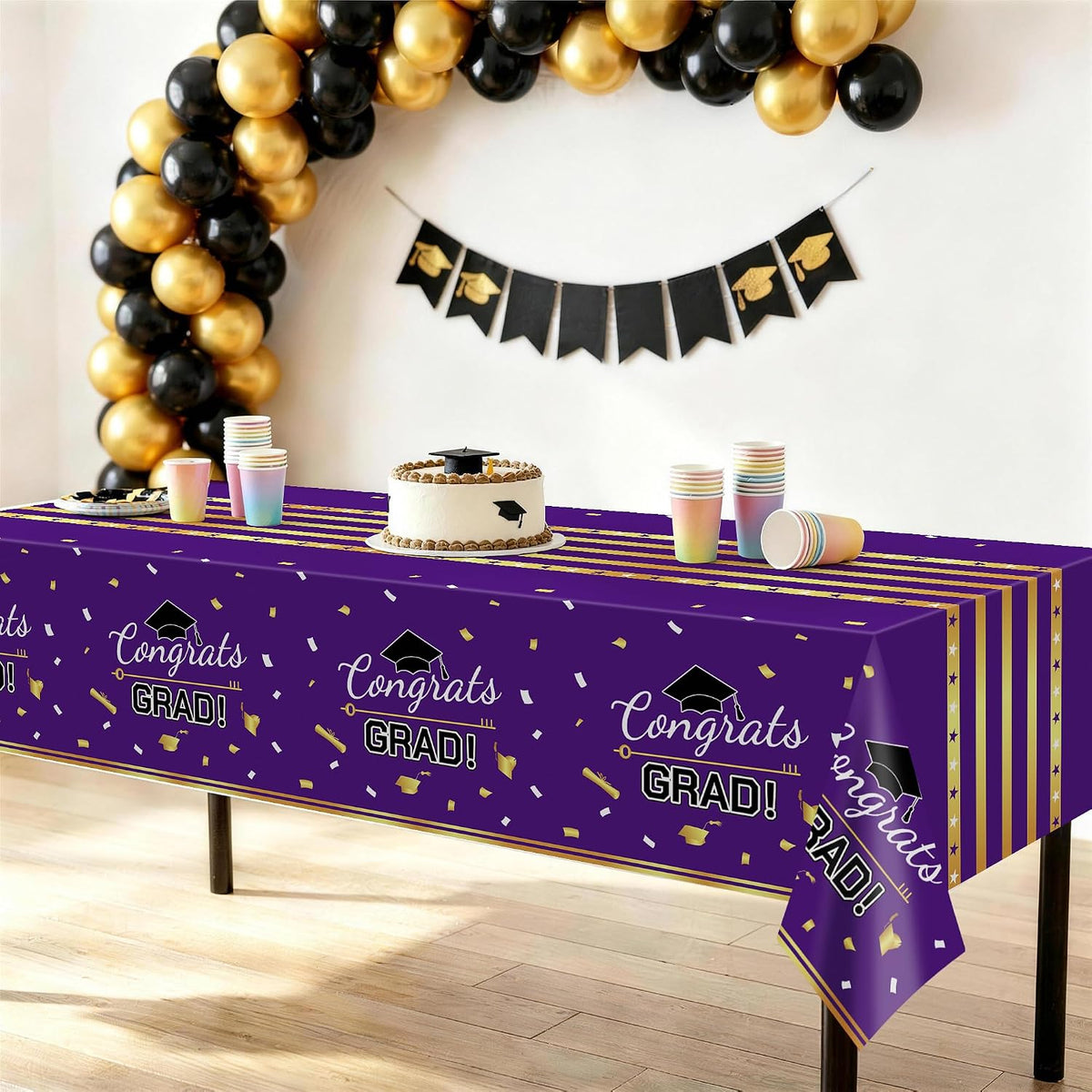 Childom 3 Pack Black and Gold Tablecloths for Events - Purple - image 3