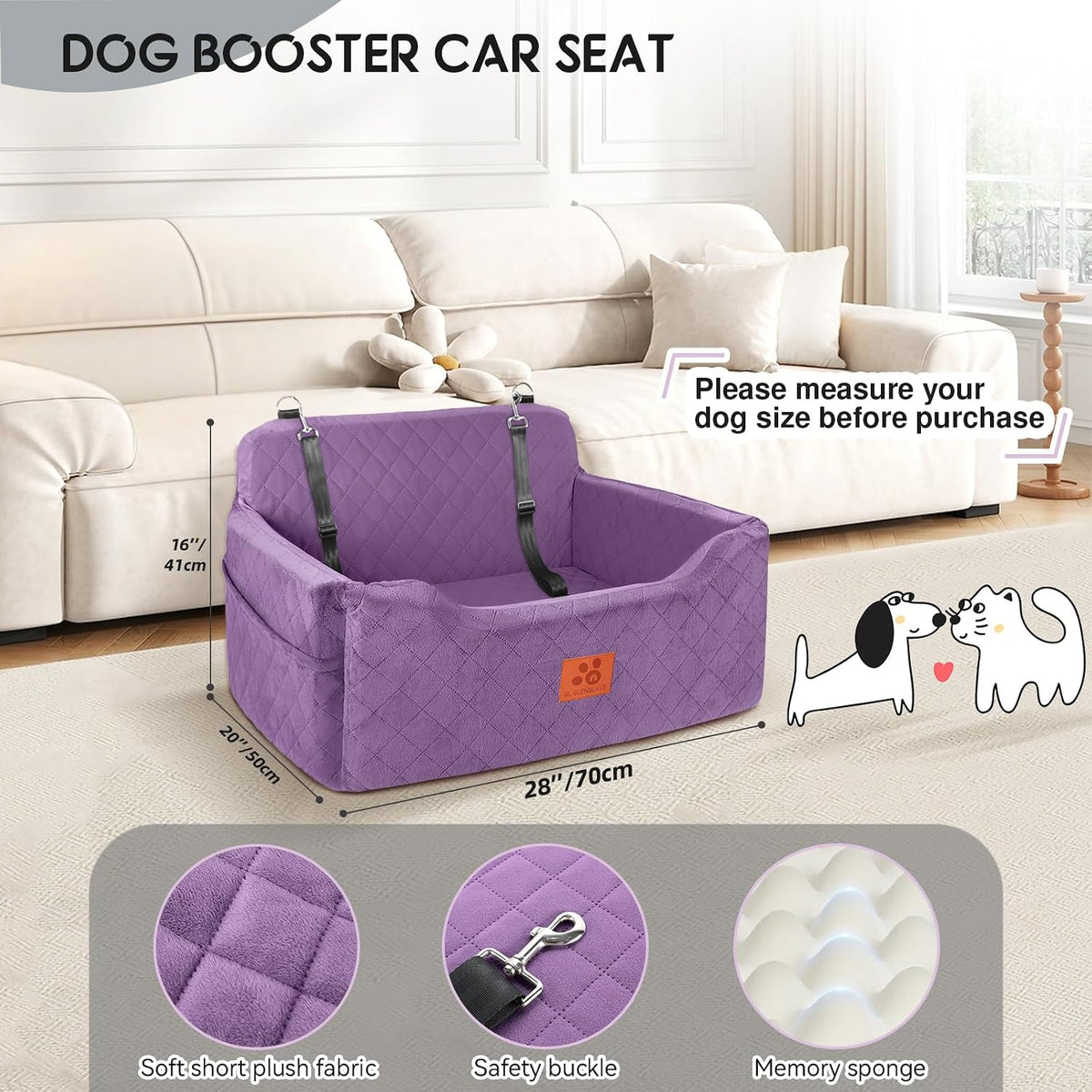 Dog Car Seat for Medium/Large Dog Under 50 lbs or 2 Small Dogs – Essentials for Dogs - Purple - image 4