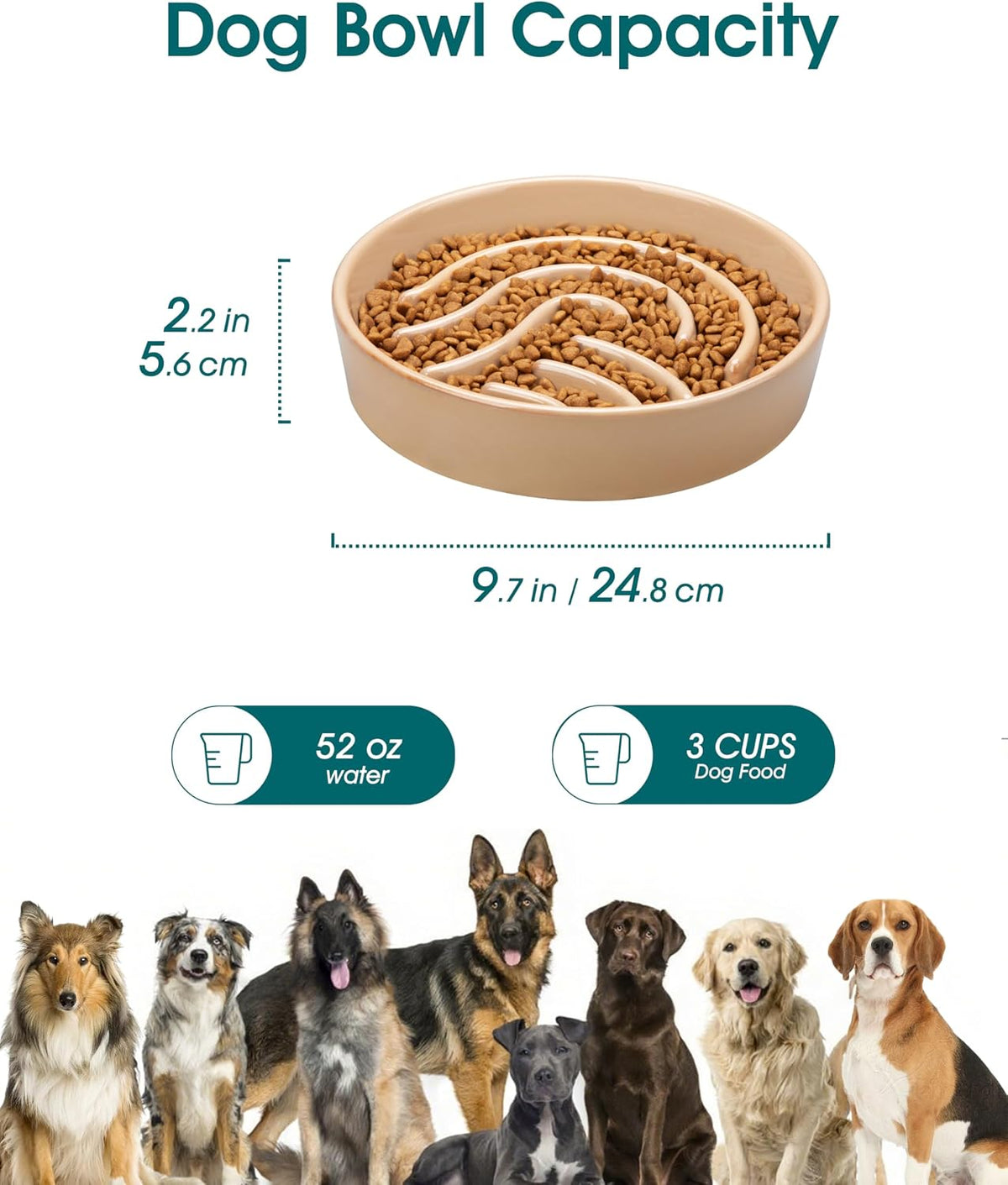 vancasso Slow Feeder Dog Bowl - Brown / 3 Cups - image 3