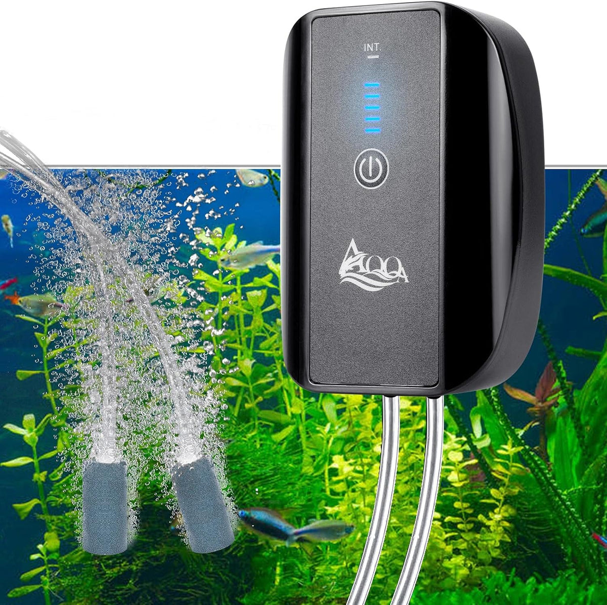 AQQA Aquarium Air Pump Battery Powered USB Rechargeable Aerator - 2.5W(0-140gal)