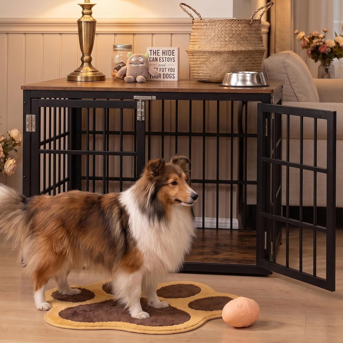 DUMOS Dog Crate Furniture 38 Inch Indoor Crate Dog Cage Wooden Kennel – Essentials for Dogs - Black / 42.1"L x 30.0"W x 30.2"H / 1 - image 2