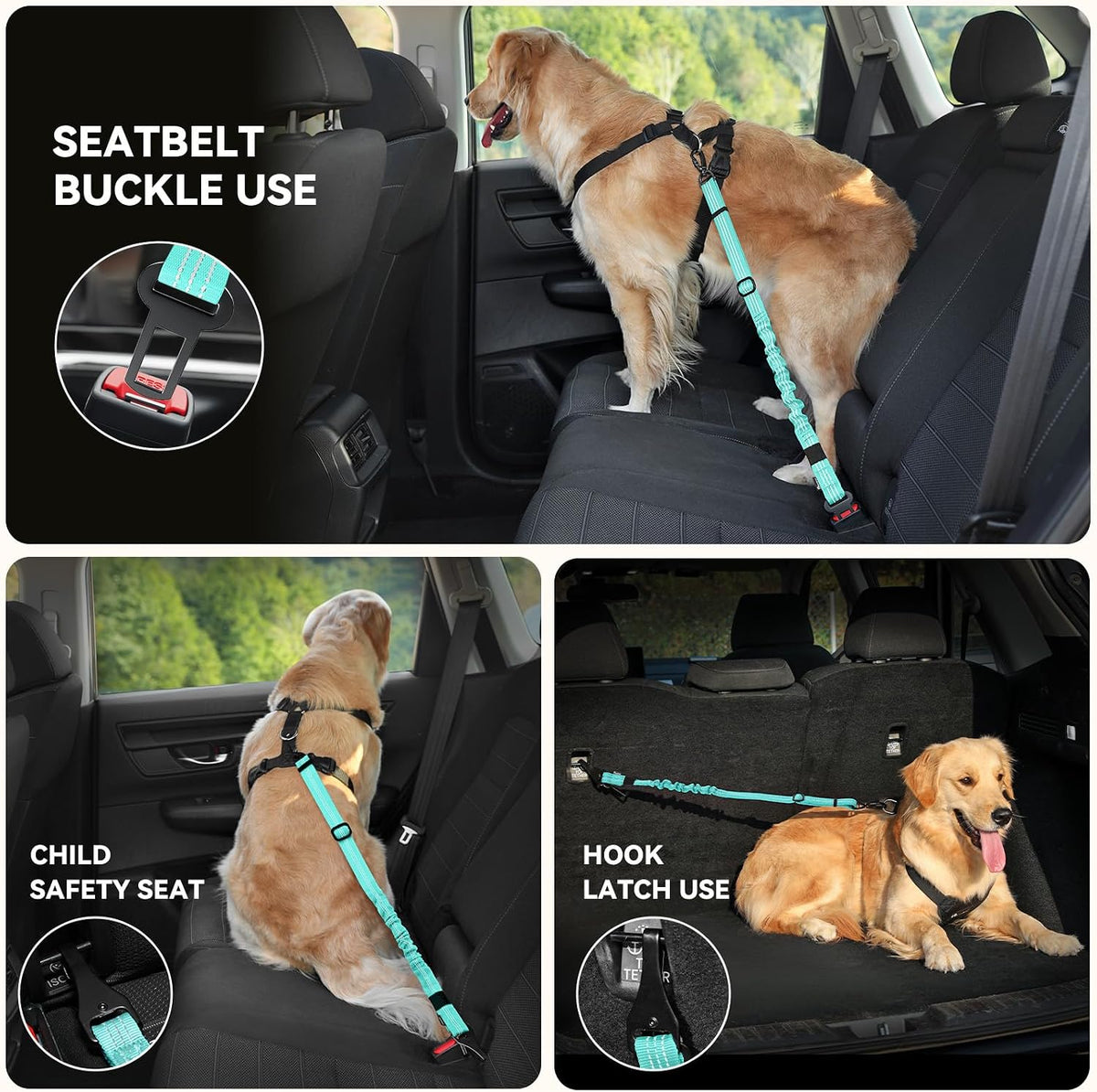 Pawaboo 2Pack Dog Car Seatbelt - AE-Lake Blue + Black - image 4