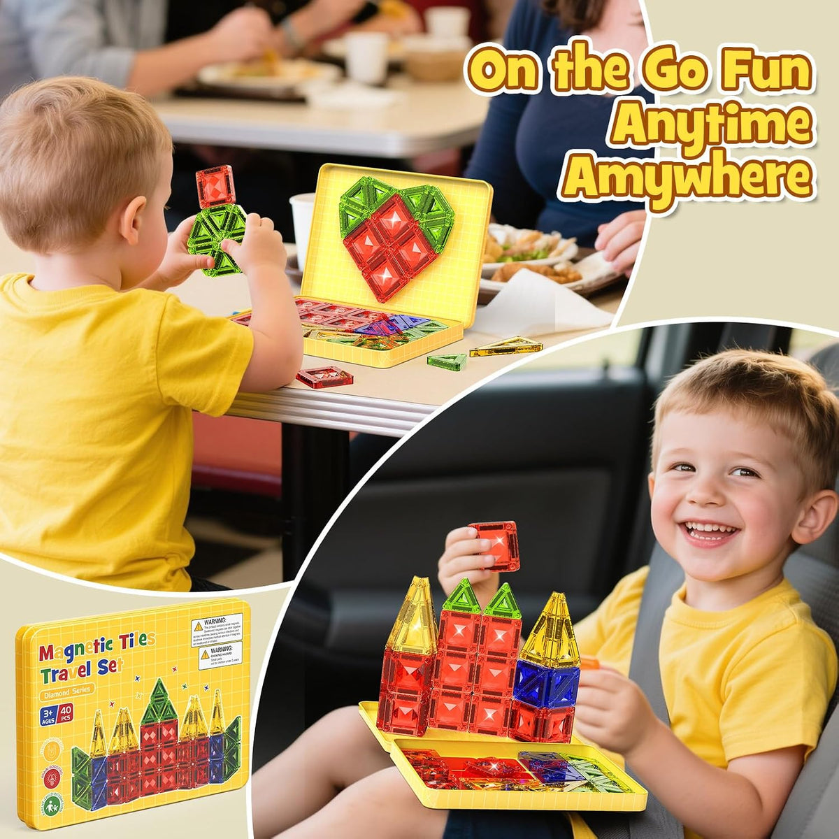 42PCS Mini Magnetic Tiles Travel Set with Iron Storage Box - 40 PCS - image 3