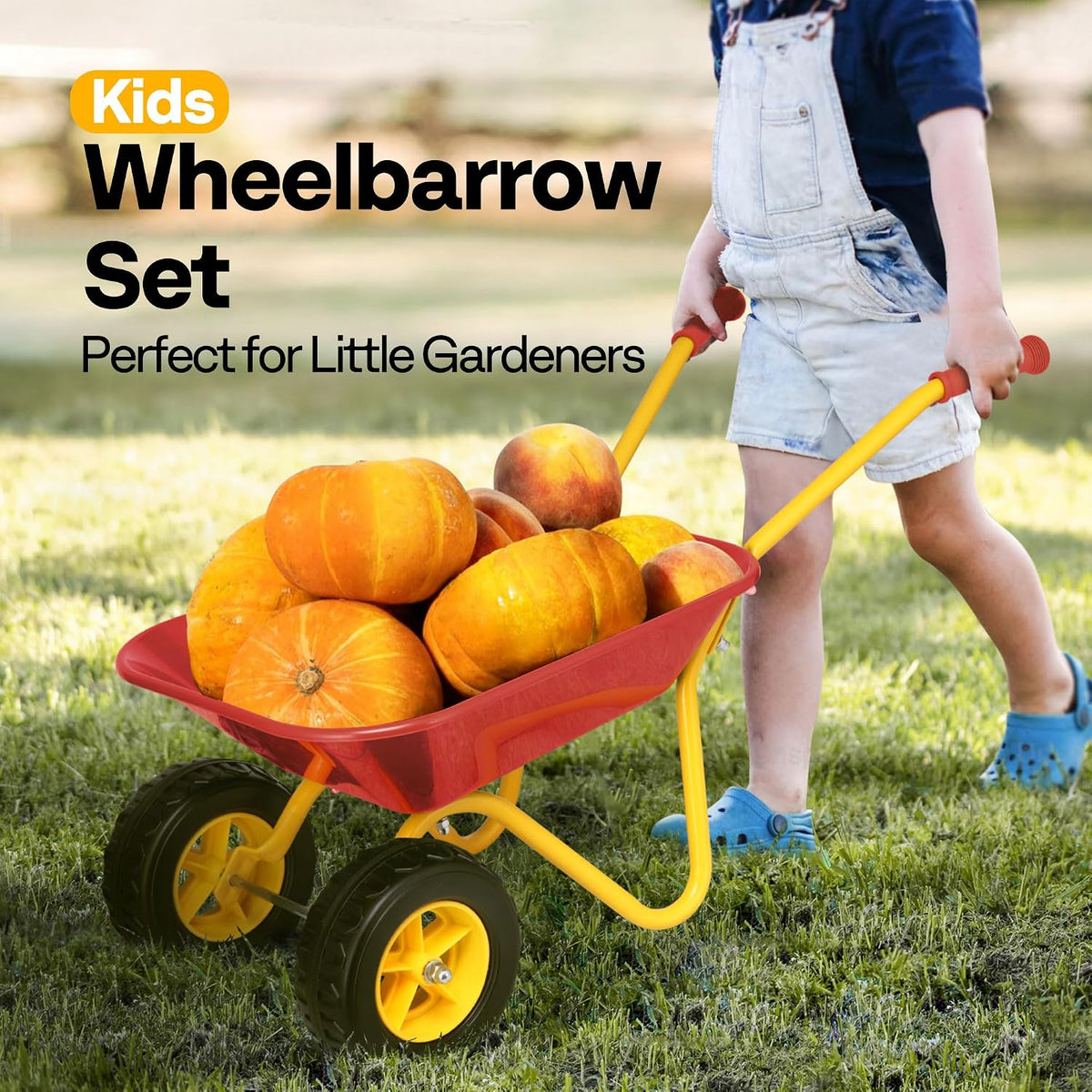 VIVOHOME kids wheelbarrow with two wheels, metal frame and plastic shovel - view 3
