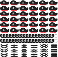 Halatool pirate party hat set with 6 felt hats, 6 skull eyepatches and 6 fake mustaches - view 2