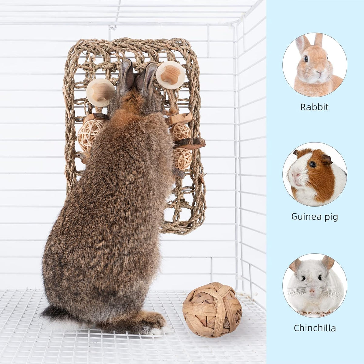 andwe Rabbit Seagrass Protector Mat with Toys – Essentials for Small Pets - image 2