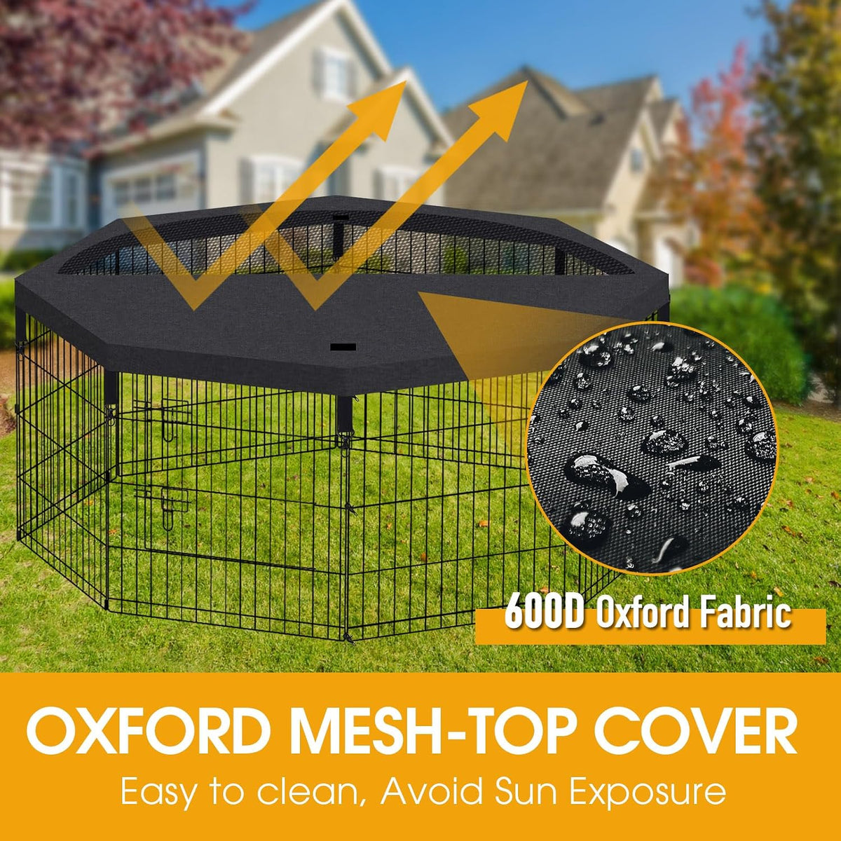 Artmeer 24"H Dog Playpen with Door & Octagonal Top Cover - Octagonal Top cover - image 3