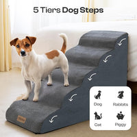 Dog Stairs for High Beds Up to 30", Extra-Tall 24.5" 5-Step Foam Pet Ramp with Washable Cover, Gentle Slope Steps, Bed & Couch Ladder for Small Medium Dogs & Senior Cat, Puppy Climbing Stairs