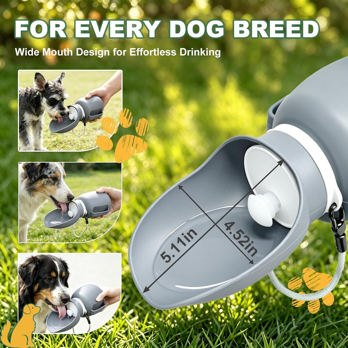 Portable Dog Water Bottle with Food Container - Grey / 27oz - image 3