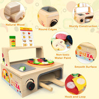 WOODMAM Wooden Pizza Toy, 48 PCS Montessori Pretend Play Food for Ages 3+ – Fun for Kids & Family - Foldable Wooden Oven - image 4