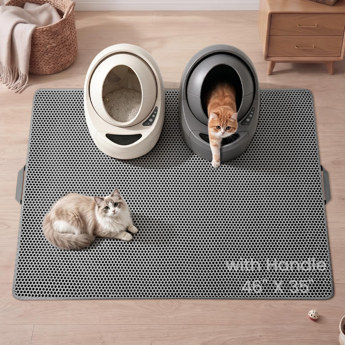 Cat Litter Mat Compact Size 23.6"x14.6" for Small Spaces - Gray / 46" x 35" (1 Pack)