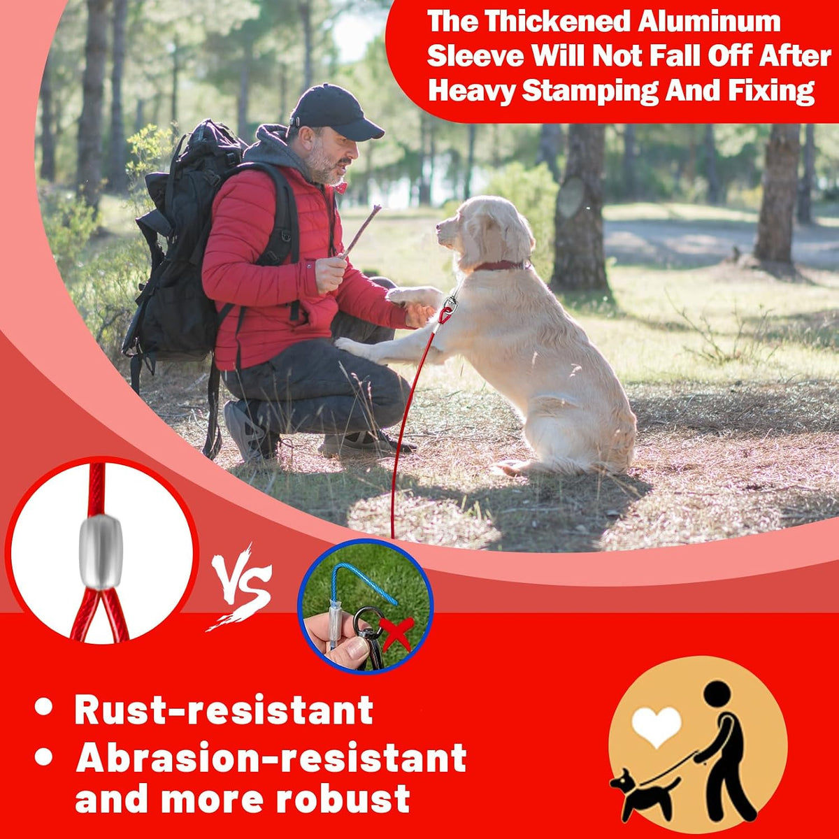 Dog Tie Out Cable, Dog Runner Cable – Essentials for Dogs - 10FT / Red - image 2