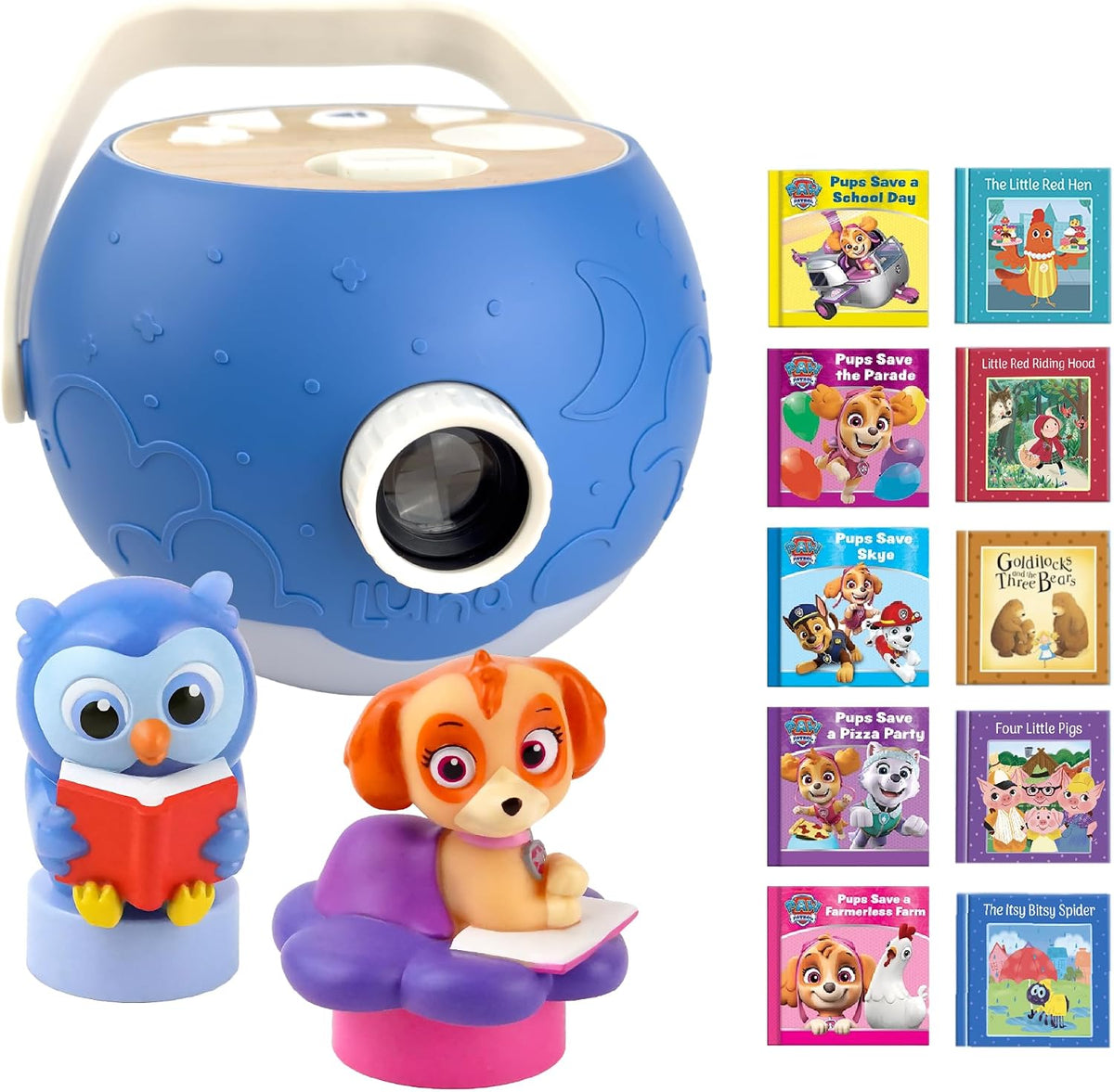 Kids Pink Book Projector, 5 Read Aloud Fairytale Stories - Paw Patrol Skye, Owl & Projector
