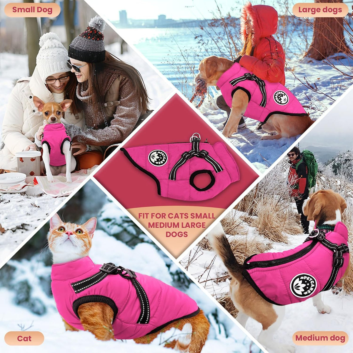 Winter Dog Coat with Harness Built in Waterproof Dog Jackets Warm Pet - Pink / S(Suggest 2-3 lbs) - image 4