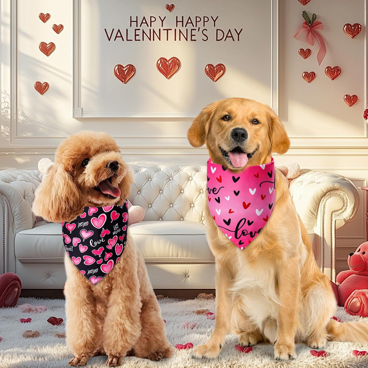 Fall Dog Bandanas Large 3PCS - red pink black / Large - image 2