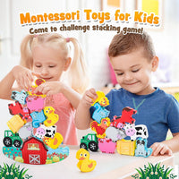 IPOURUP Dinosaur Toys for Kids 3-5: Wooden Stacking Montessori Toys - Animal Blocks - image 4