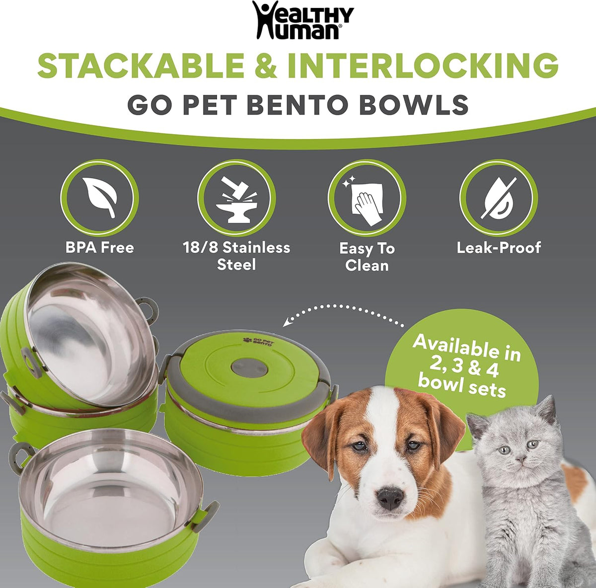 Healthy Human Travel Pet Bento Bowls - 4-Bowl Set / Green - image 3