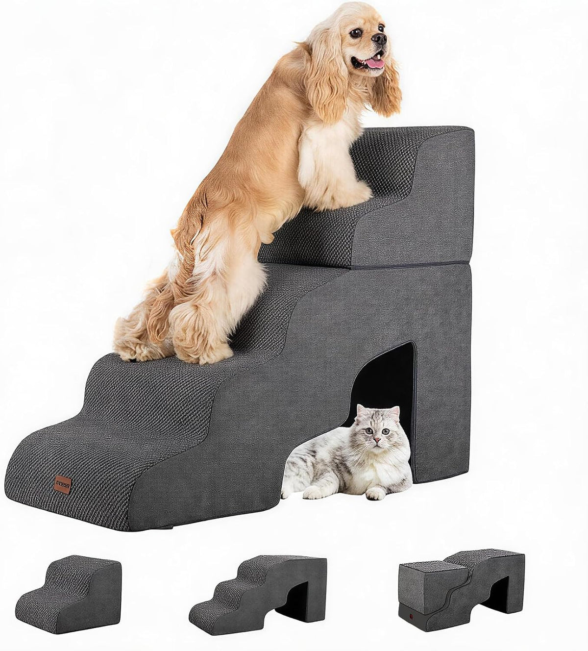 Garnpet Dog Stairs for Couch Sofa and Chair - Fleece 5-Step / Charcoal Grey