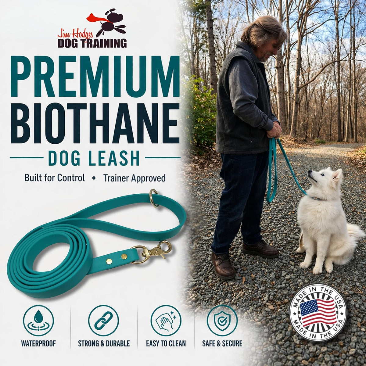 Biothane Leash, Brass, 6 ft x 5/8, Black – Essentials for Dogs - 5/8 / Teal - image 2