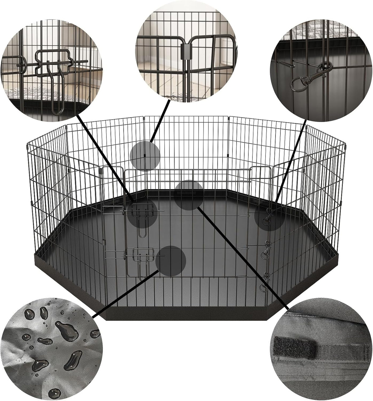 Artmeer 24"H Dog Playpen with Door & Octagonal Top Cover - 24"H Playpen + Octagonal Bottom Pad - image 4