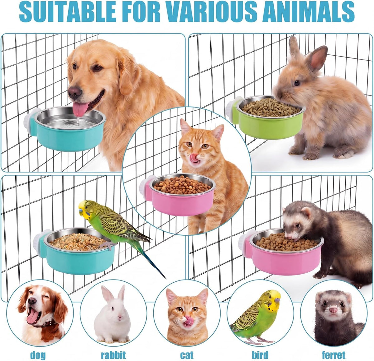 24 Pcs Crate Bowls for Dog Rabbit Ferret, Hanging Feeders - Bright / 24 - image 3