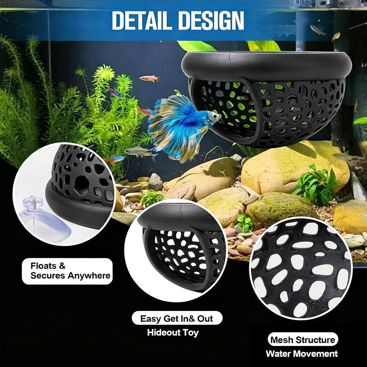 Multi-Functional Betta Hammock Feeding Bed - Black - image 3