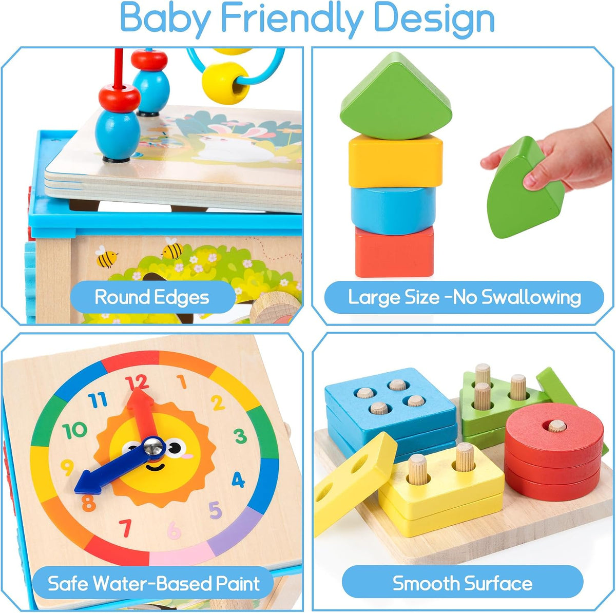 WOODMAM Wooden 7-in-1 Activity Cube - Blue - image 3