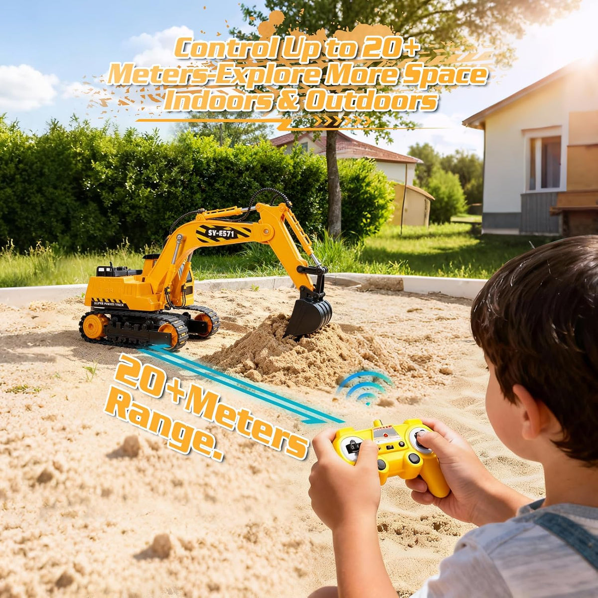 DOUBLE E Remote Control Excavator Toy - Yellow - image 4