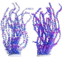 Hamiledyi Aquarium Plastic Plants Aquarium Decor Artificial Fish Tank Plants,Tall Fish Tank Decorations, Extra Large Aquarium Plant 23.6-inch Tall,2PCS（Purple Style B）