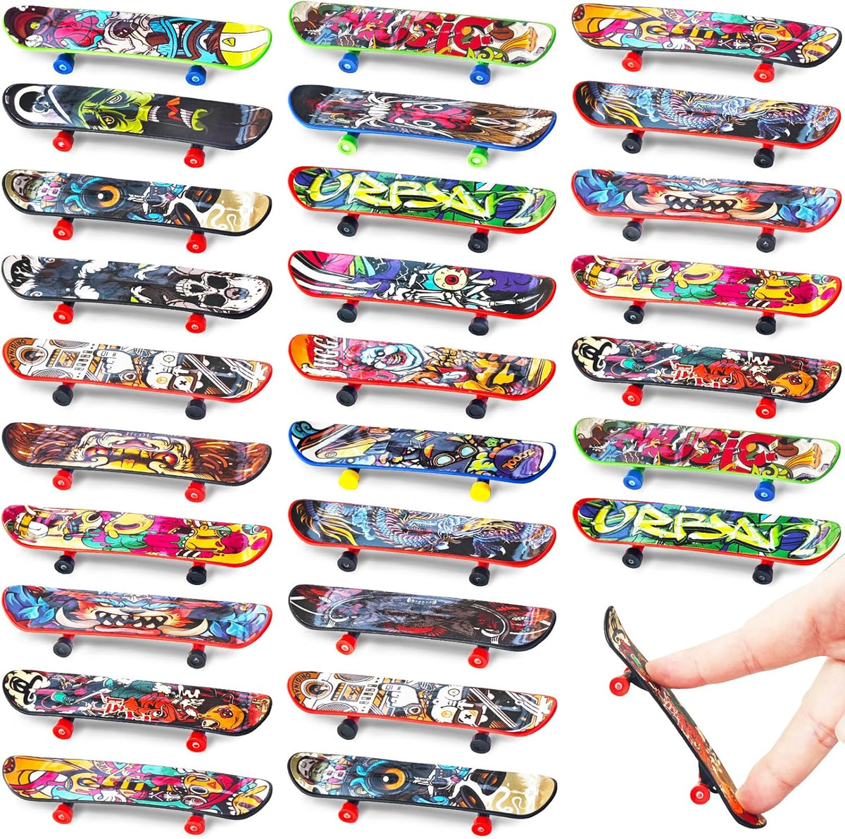 Woozettn mini finger skateboards, 50 small plastic boards in assorted designs