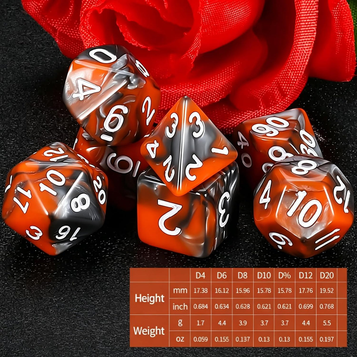QMAY DND Dice Set - 7Pcs Blue Mix White Polyhedral Dice with Black Dice Bag – Fun for Kids & Family - Candy Orange and Black - image 2